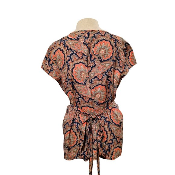 Tommy Hilfiger Womens Paisley Peplum Top Large Tie Back Belted Boho Chic Western - Picture 4 of 12